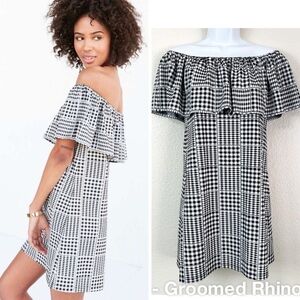 UO Cooperative Gingham Ruffle Off The Shoulder Mini Dress Size S